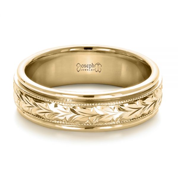18k Yellow Gold 18k Yellow Gold Custom Hand Engraved Wedding Band - Flat View - 1213