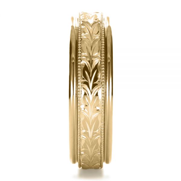 14k Yellow Gold 14k Yellow Gold Custom Hand Engraved Wedding Band - Side View -  1213