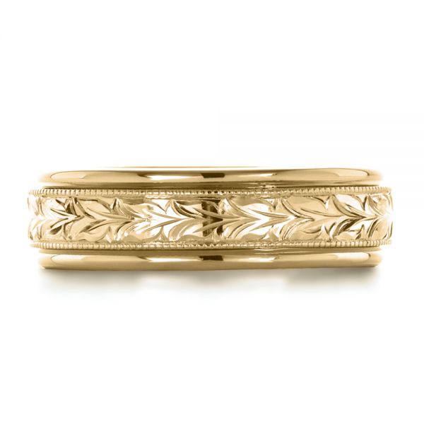 18k Yellow Gold 18k Yellow Gold Custom Hand Engraved Wedding Band - Top View - 1213