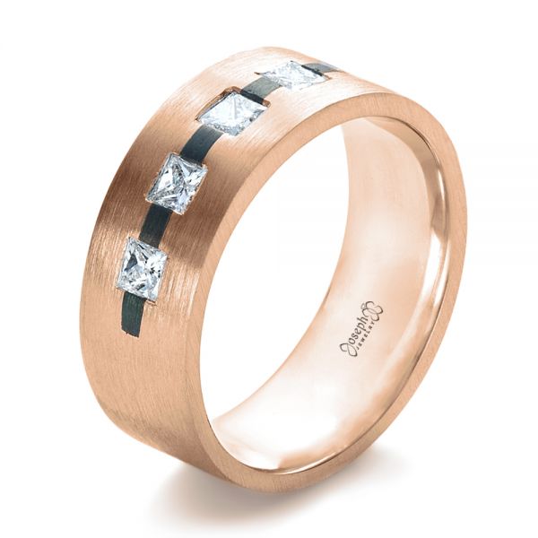 14k Rose Gold And 14K Gold 14k Rose Gold And 14K Gold Custom Inlay Diamond Men's Band - Three-Quarter View -  1185