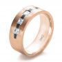 18k Rose Gold And Platinum 18k Rose Gold And Platinum Custom Inlay Diamond Men's Band - Three-Quarter View -  1185 - Thumbnail