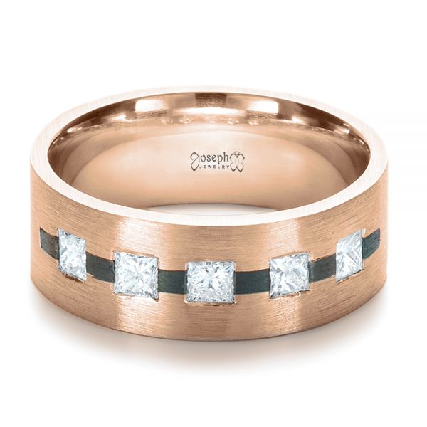 18k Rose Gold And Platinum 18k Rose Gold And Platinum Custom Inlay Diamond Men's Band - Flat View -  1185