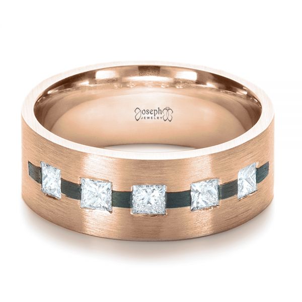 14k Rose Gold And Platinum 14k Rose Gold And Platinum Custom Inlay Diamond Men's Band - Flat View -  1185