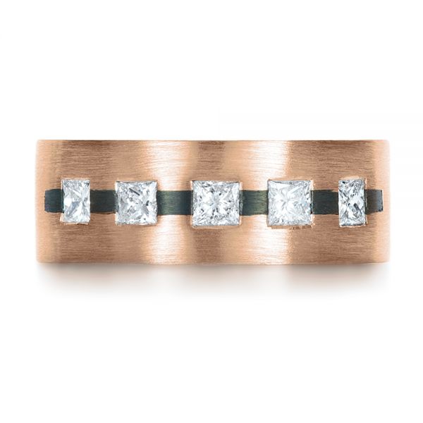 18k Rose Gold And Platinum 18k Rose Gold And Platinum Custom Inlay Diamond Men's Band - Top View -  1185