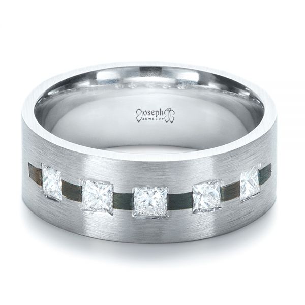 14k White Gold And Platinum 14k White Gold And Platinum Custom Inlay Diamond Men's Band - Flat View -  1185