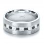 14k White Gold And 18K Gold 14k White Gold And 18K Gold Custom Inlay Diamond Men's Band - Flat View -  1185 - Thumbnail