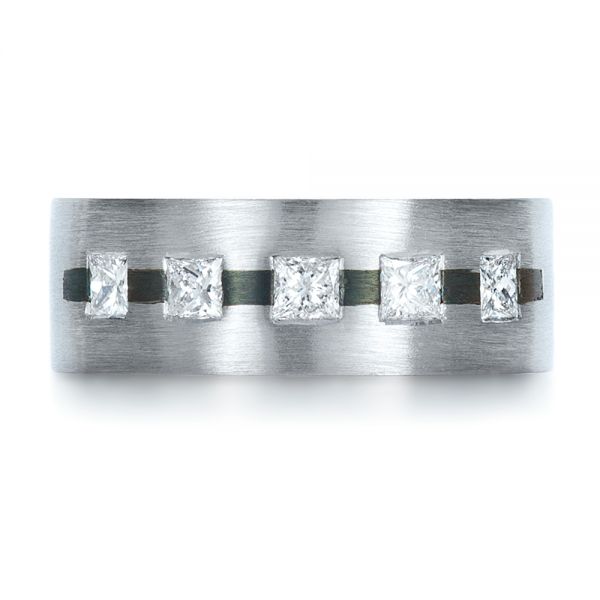 14k White Gold And Platinum 14k White Gold And Platinum Custom Inlay Diamond Men's Band - Top View -  1185