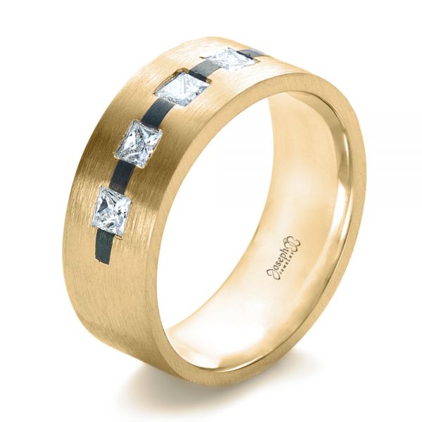 18k Yellow Gold And 14K Gold 18k Yellow Gold And 14K Gold Custom Inlay Diamond Men's Band - Three-Quarter View -  1185