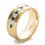 14k Yellow Gold And Platinum 14k Yellow Gold And Platinum Custom Inlay Diamond Men's Band - Three-Quarter View -  1185 - Thumbnail