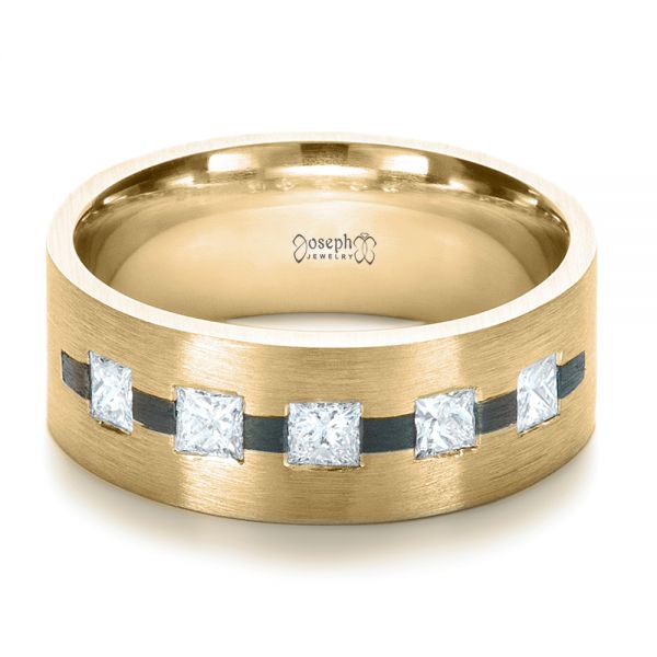 14k Yellow Gold And 18K Gold 14k Yellow Gold And 18K Gold Custom Inlay Diamond Men's Band - Flat View -  1185