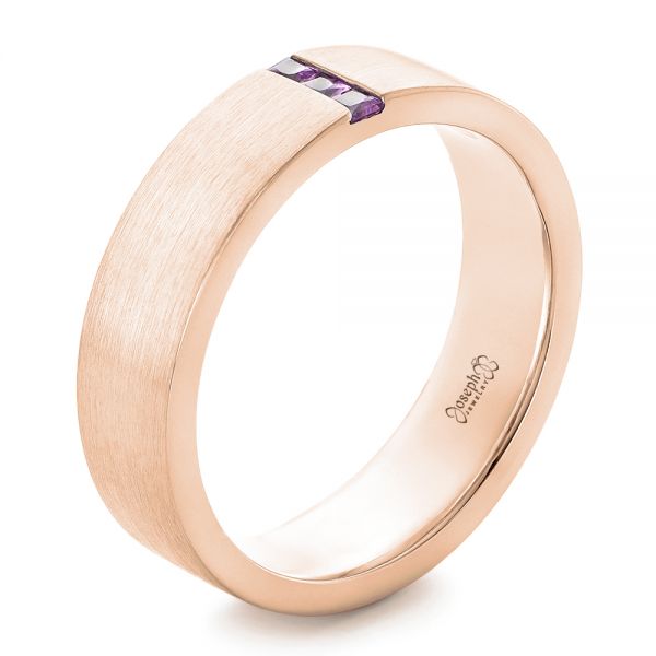 18k Rose Gold 18k Rose Gold Custom Lavender Sapphire Men's Wedding Band - Three-Quarter View -  102335