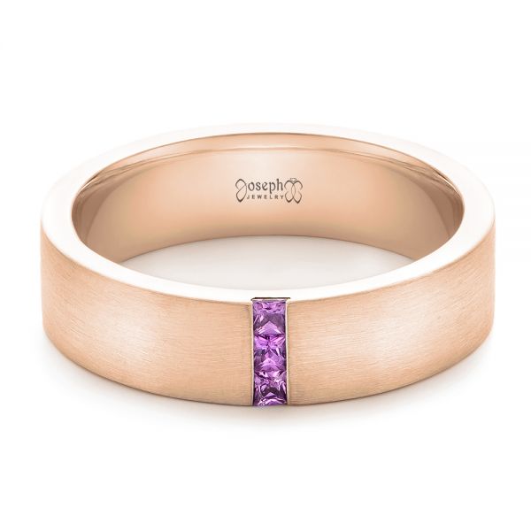 14k Rose Gold 14k Rose Gold Custom Lavender Sapphire Men's Wedding Band - Flat View -  102335