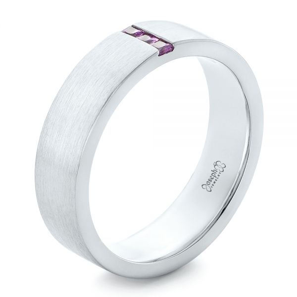 14k White Gold 14k White Gold Custom Lavender Sapphire Men's Wedding Band - Three-Quarter View -  102335