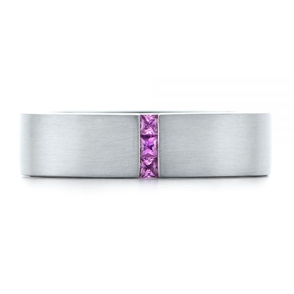 14k White Gold 14k White Gold Custom Lavender Sapphire Men's Wedding Band - Top View -  102335