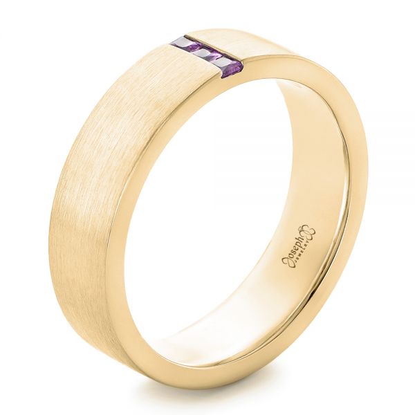 14k Yellow Gold 14k Yellow Gold Custom Lavender Sapphire Men's Wedding Band - Three-Quarter View -  102335