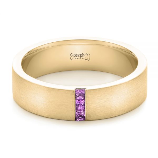 18k Yellow Gold 18k Yellow Gold Custom Lavender Sapphire Men's Wedding Band - Flat View -  102335