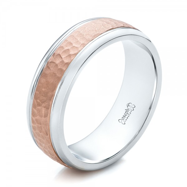 Custom Men s Hammered  Rose  Gold  and White Gold  Band 