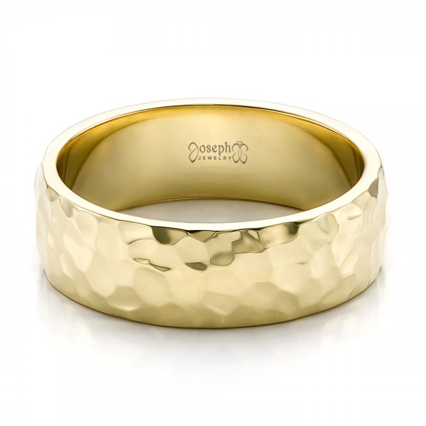 Custom Men s  Hammered Yellow  Gold  Wedding  Band  100269 