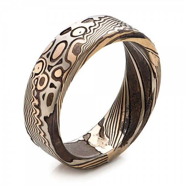 Custom Men's Mokume Wedding Band - Three-Quarter View -  101776