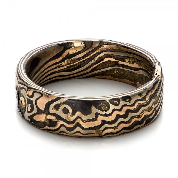 Custom Men's Mokume Wedding Band - Flat View -  100802