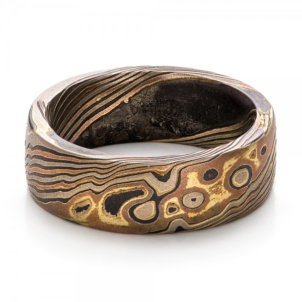 Custom Men's Mokume Wedding Band - Flat View -  101215