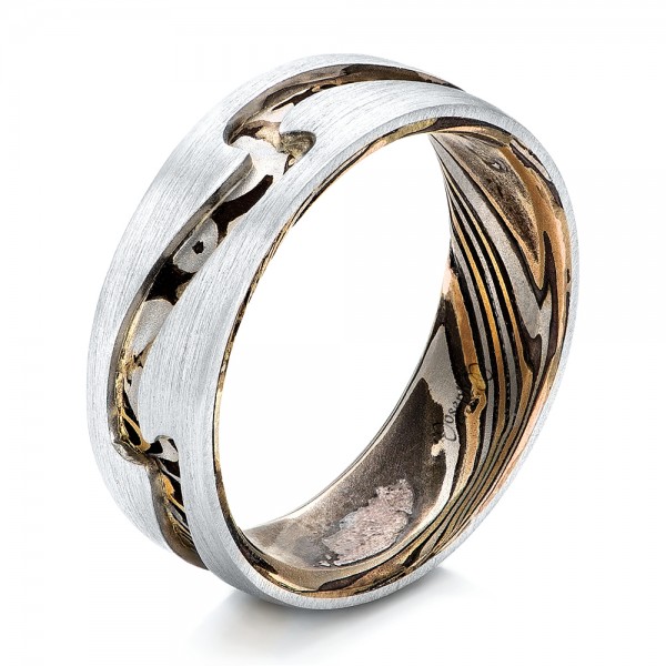 Custom Men's Platinum and Mokume Wedding Band 102032