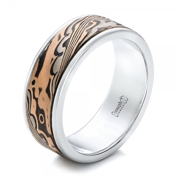 Custom Men's White Gold and Mokume Wedding Band