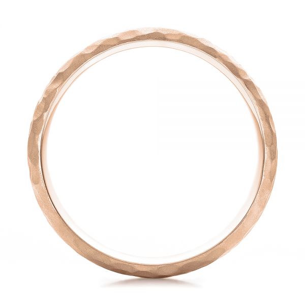 18k Rose Gold 18k Rose Gold Custom Men's Black And White Diamond And Hammered Finish Wedding Band - Front View - 100781