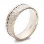 14k White Gold 14k White Gold Custom Men's Black And White Diamond And Hammered Finish Wedding Band - Three-Quarter View -  100781 - Thumbnail