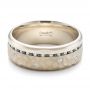 18k White Gold 18k White Gold Custom Men's Black And White Diamond And Hammered Finish Wedding Band - Flat View -  100781 - Thumbnail