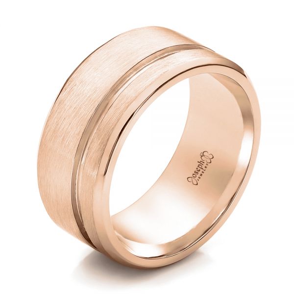 14k Rose Gold 14k Rose Gold Custom Men's Brushed Band - Three-Quarter View -  101116