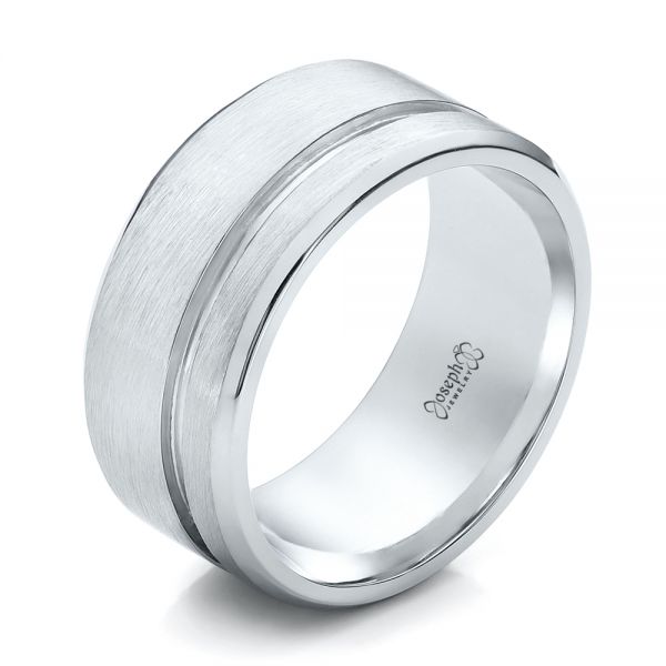 18k White Gold 18k White Gold Custom Men's Brushed Band - Three-Quarter View -  101116