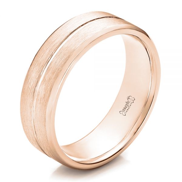 14k Rose Gold 14k Rose Gold Custom Men's Brushed Band - Three-Quarter View -  101157