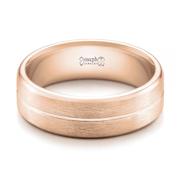 18k Rose Gold 18k Rose Gold Custom Men's Brushed Band - Flat View -  101157