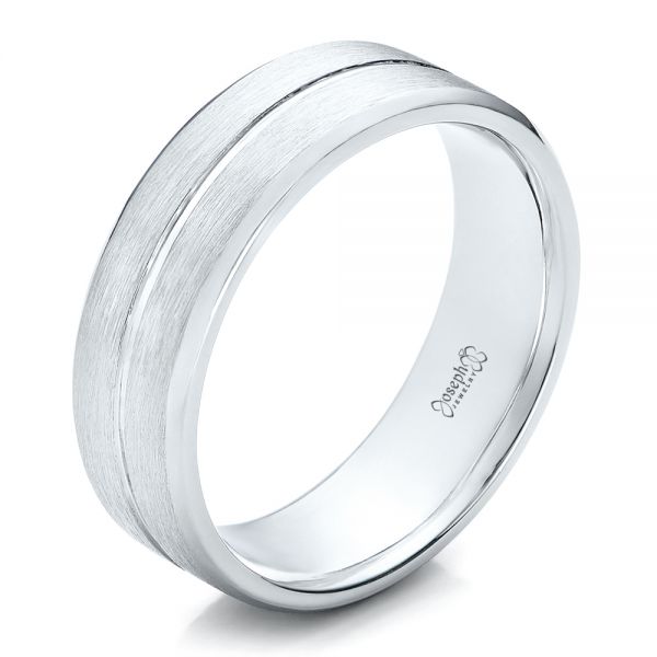 14k White Gold 14k White Gold Custom Men's Brushed Band - Three-Quarter View -  101157