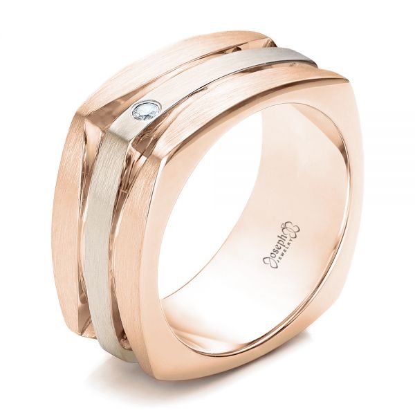 14k Rose Gold And 14K Gold 14k Rose Gold And 14K Gold Custom Men's Brushed Two-tone Band - Three-Quarter View -  101171