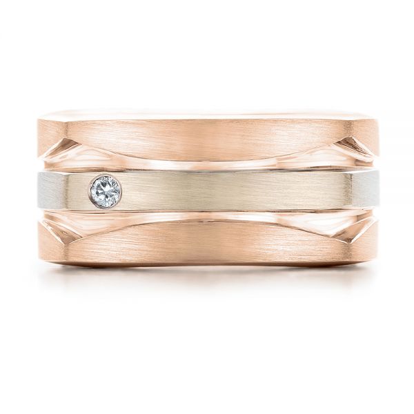 18k Rose Gold And 14K Gold 18k Rose Gold And 14K Gold Custom Men's Brushed Two-tone Band - Top View -  101171