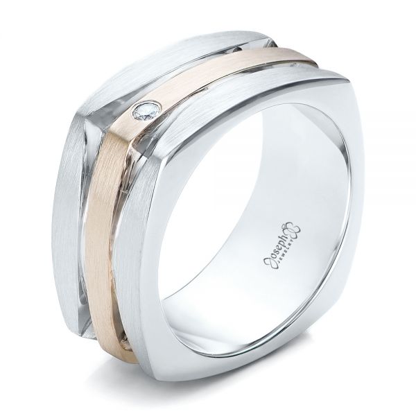  Platinum And 14K Gold Platinum And 14K Gold Custom Men's Brushed Two-tone Band - Three-Quarter View -  101171