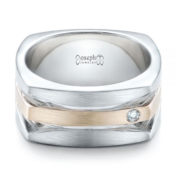 14k White Gold And Platinum 14k White Gold And Platinum Custom Men's Brushed Two-tone Band - Flat View -  101171