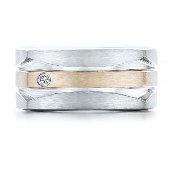 14k White Gold And Platinum 14k White Gold And Platinum Custom Men's Brushed Two-tone Band - Top View -  101171