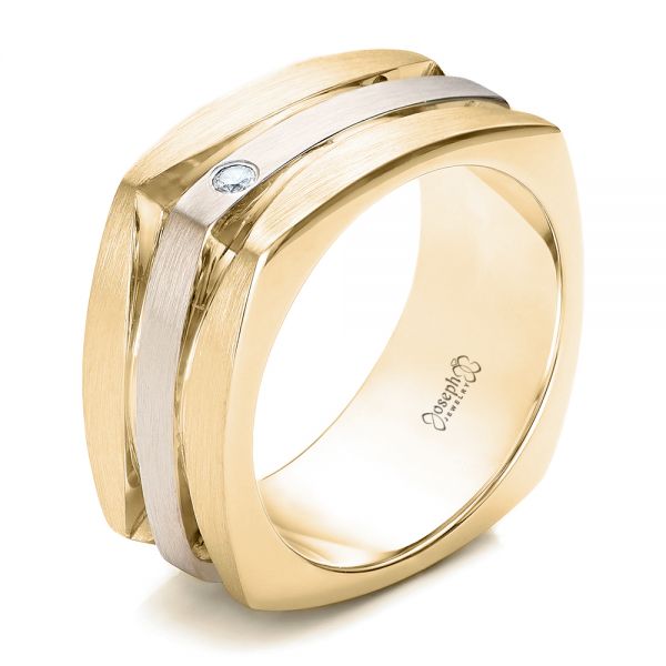 14k Yellow Gold And 14K Gold 14k Yellow Gold And 14K Gold Custom Men's Brushed Two-tone Band - Three-Quarter View -  101171