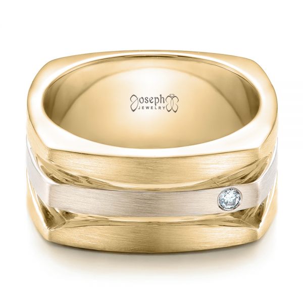 14k Yellow Gold And 14K Gold 14k Yellow Gold And 14K Gold Custom Men's Brushed Two-tone Band - Flat View - 101171