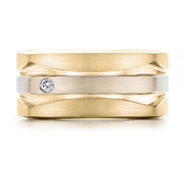 14k Yellow Gold And 14K Gold 14k Yellow Gold And 14K Gold Custom Men's Brushed Two-tone Band - Top View - 101171