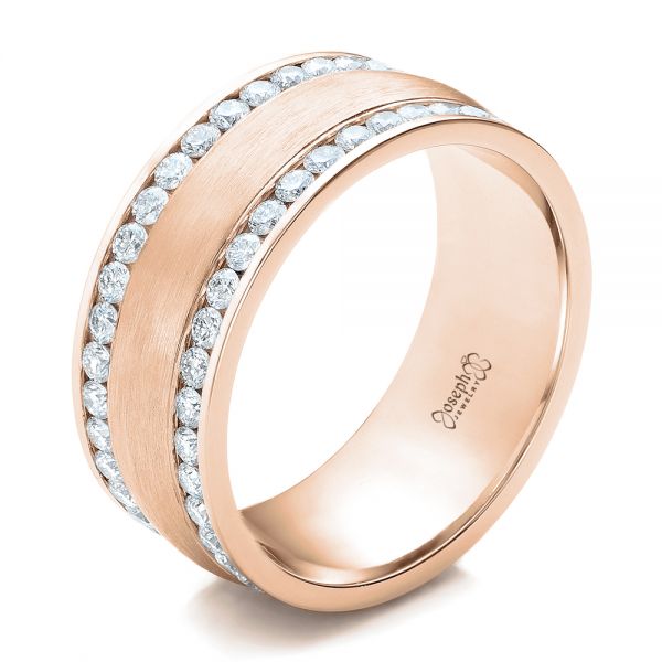 14k Rose Gold 14k Rose Gold Custom Men's Channel Set Diamond Wedding Band - Three-Quarter View -  101216