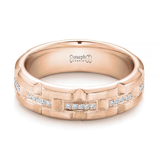 14k Rose Gold 14k Rose Gold Custom Men's Diamond Brick Cut Wedding Band - Flat View - 101866