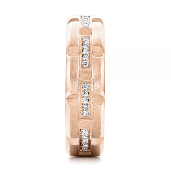 18k Rose Gold 18k Rose Gold Custom Men's Diamond Brick Cut Wedding Band - Side View -  101866