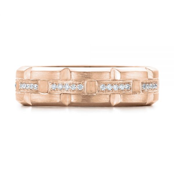 14k Rose Gold 14k Rose Gold Custom Men's Diamond Brick Cut Wedding Band - Top View - 101866