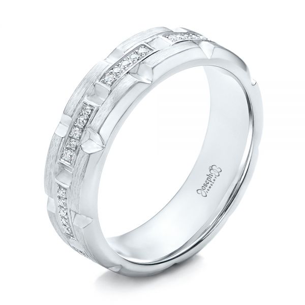 18k White Gold 18k White Gold Custom Men's Diamond Brick Cut Wedding Band - Three-Quarter View -  101866