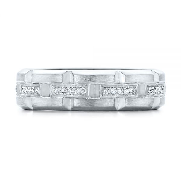 14k White Gold Custom Men's Diamond Brick Cut Wedding Band - Top View -  101866