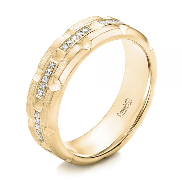 18k Yellow Gold 18k Yellow Gold Custom Men's Diamond Brick Cut Wedding Band - Three-Quarter View -  101866